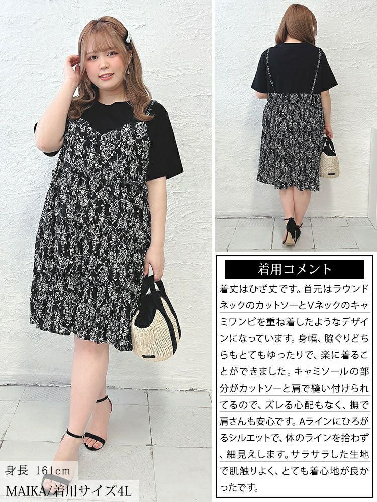 大きいサイズ レディース 小花柄ドッキングキャミワンピース　goldy-1471