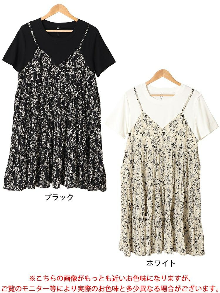 大きいサイズ レディース 小花柄ドッキングキャミワンピース　goldy-1471