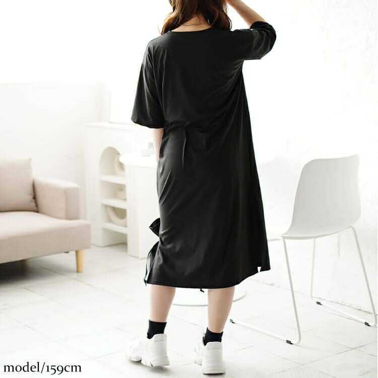 大きいサイズ レディース サイドスリット入りロゴカットソーワンピース　goldy-1469 【メール便可】