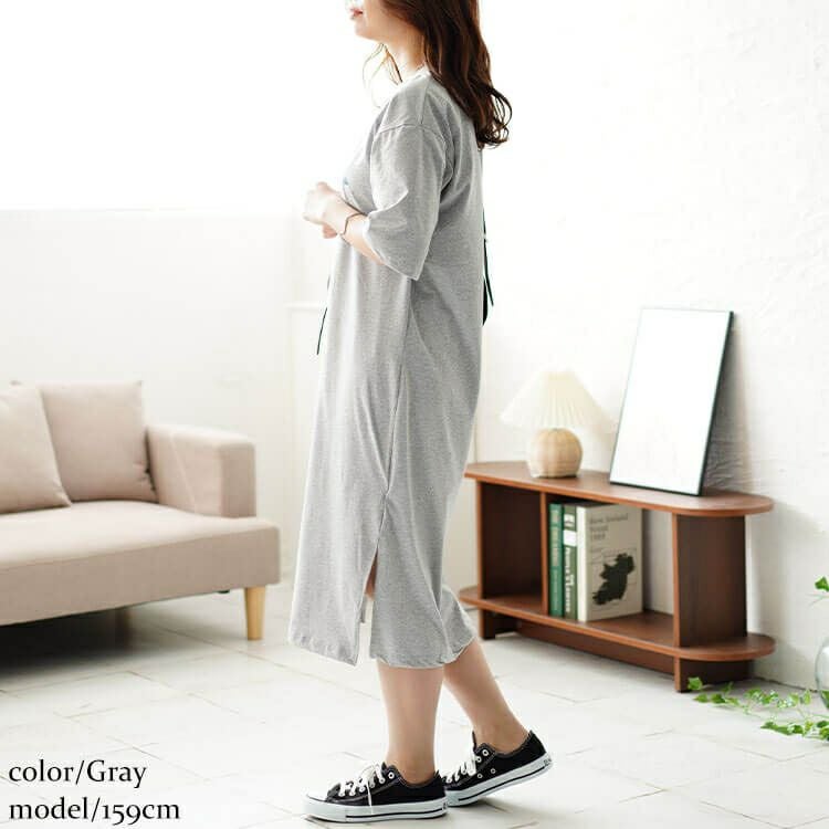 大きいサイズ レディース サイドスリット入りロゴカットソーワンピース　goldy-1469 【メール便可】