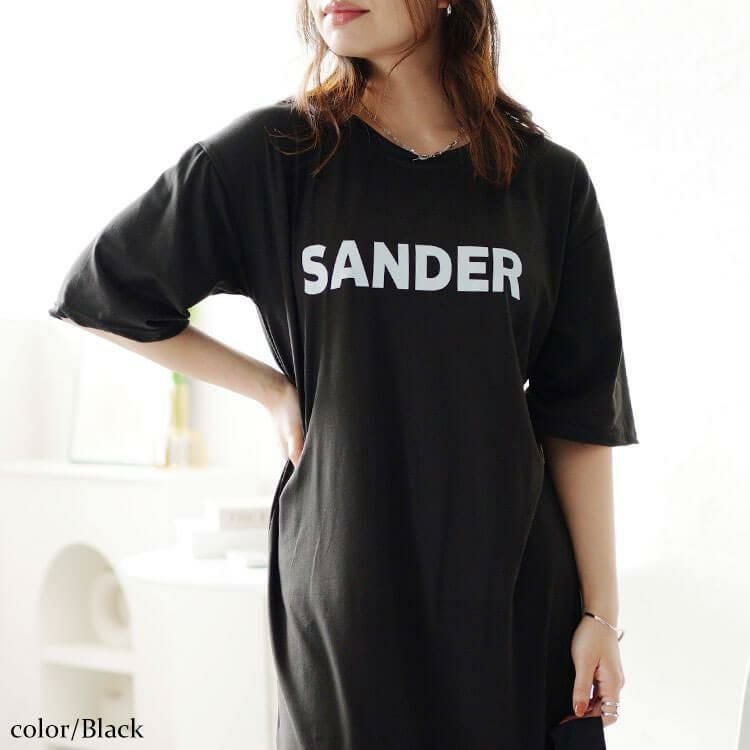 大きいサイズ レディース サイドスリット入りロゴカットソーワンピース　goldy-1469 【メール便可】 ブラック