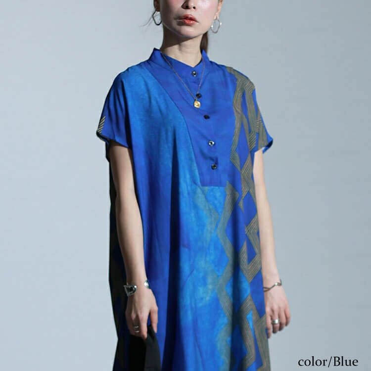 大きいサイズ レディース アートプリントシャツワンピース　goldy-1467 【メール便可】