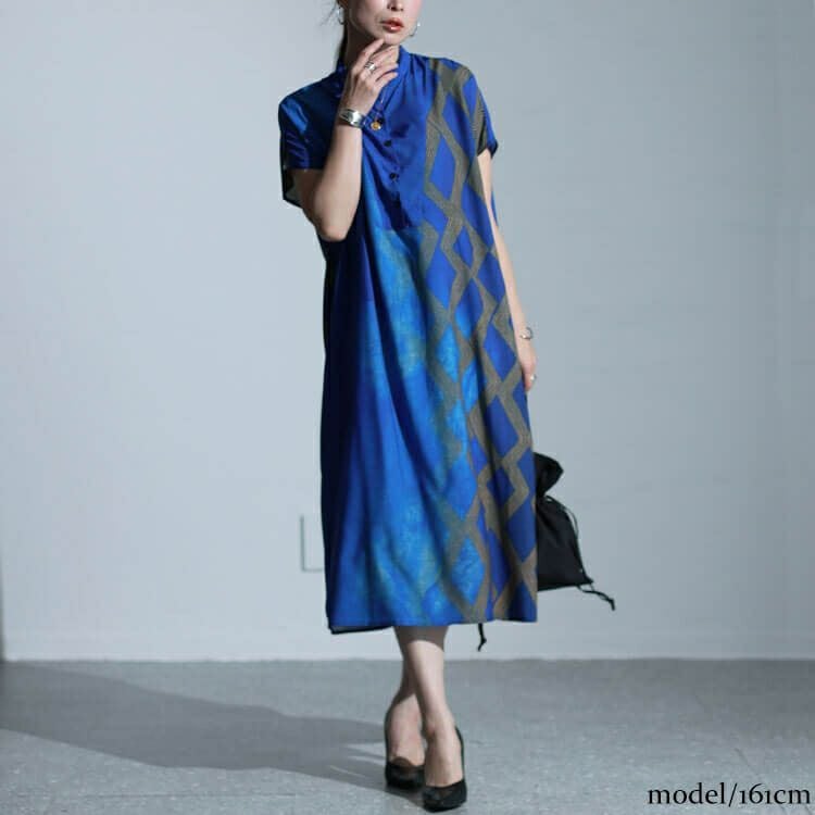 大きいサイズ レディース アートプリントシャツワンピース　goldy-1467 【メール便可】