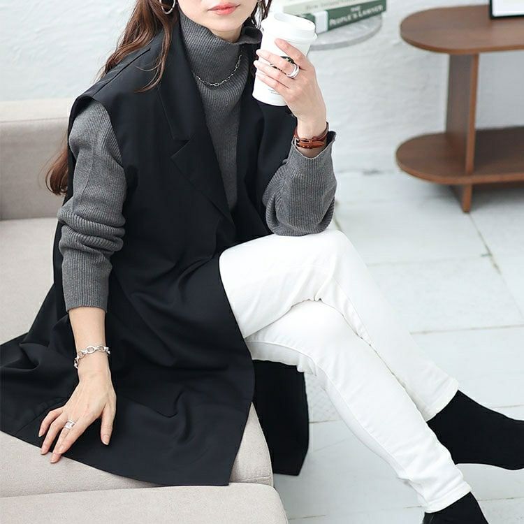 大きいサイズ レディース テーラードロングベスト　fem-471