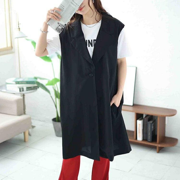 大きいサイズ レディース テーラードロングベスト　fem-471