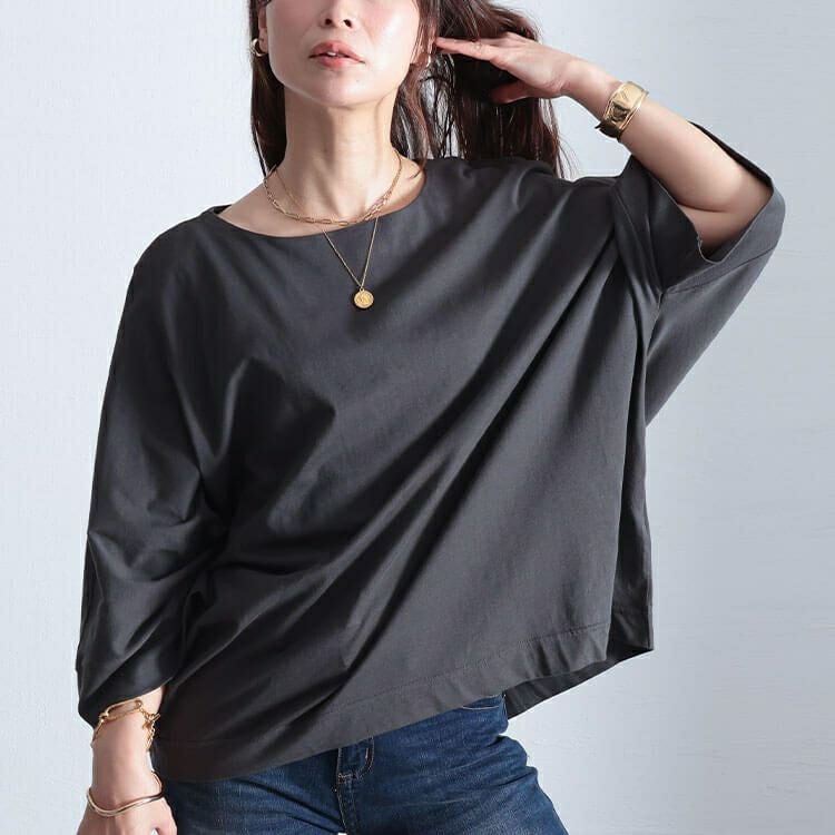大きいサイズ レディース ボートネック7分袖ドルマンTシャツ　wk-0470 【メール便可】
