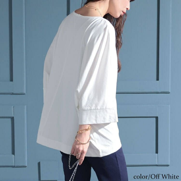 大きいサイズ レディース ボートネック7分袖ドルマンTシャツ　wk-0470 【メール便可】