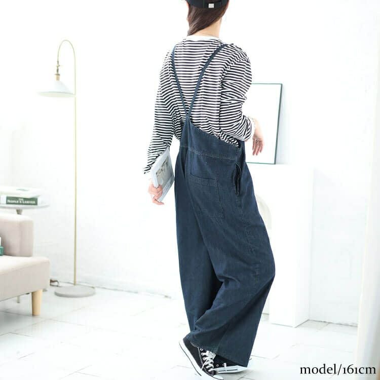 大きいサイズ レディース デニムキャミオールインワン　wd-0372
