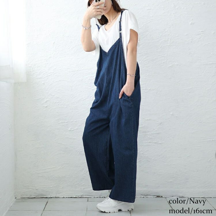 大きいサイズ レディース デニムキャミオールインワン　wd-0372