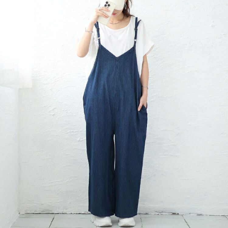大きいサイズ レディース デニムキャミオールインワン　wd-0372