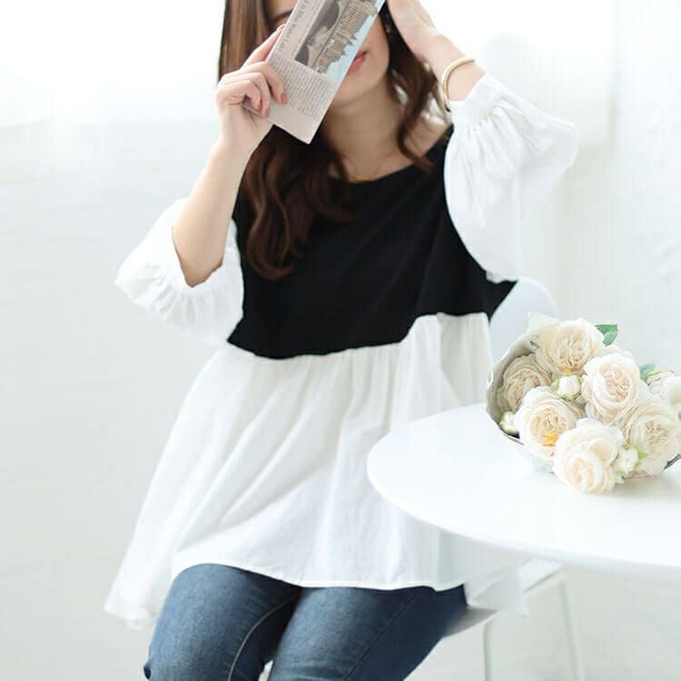 大きいサイズ レディース 異素材ドッキングペプラムチュニック　maru-30008