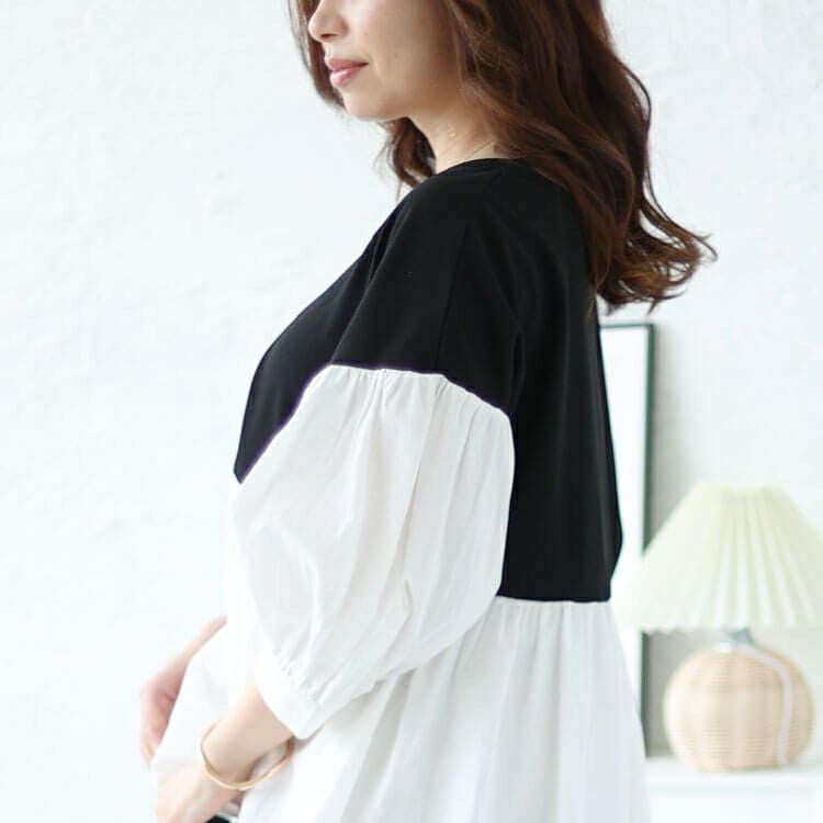 大きいサイズ レディース 異素材ドッキングペプラムチュニック　maru-30008
