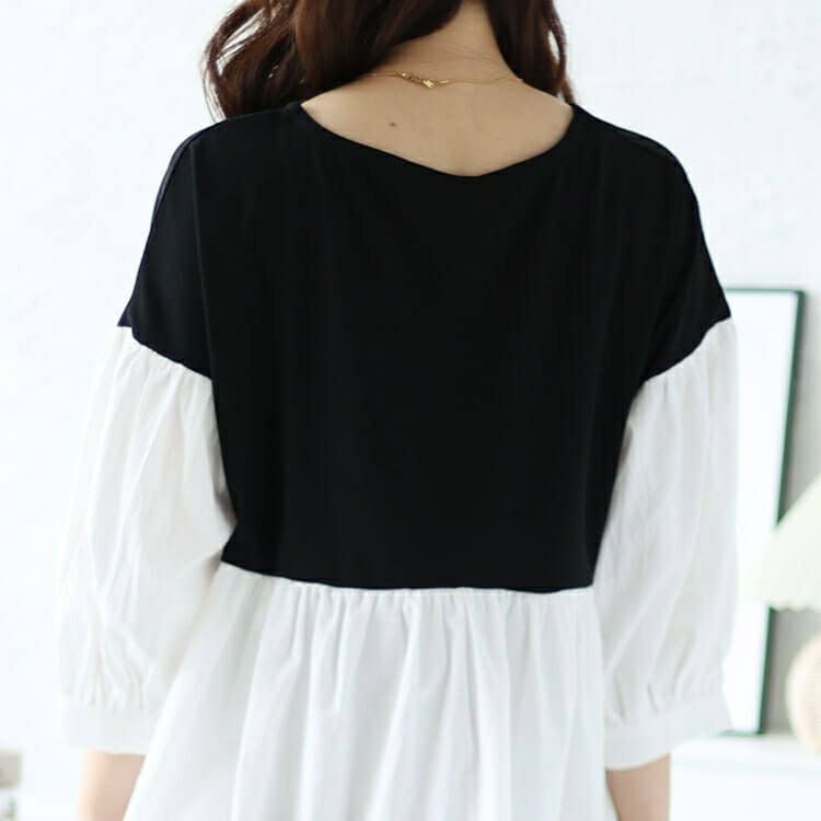 大きいサイズ レディース 異素材ドッキングペプラムチュニック　maru-30008