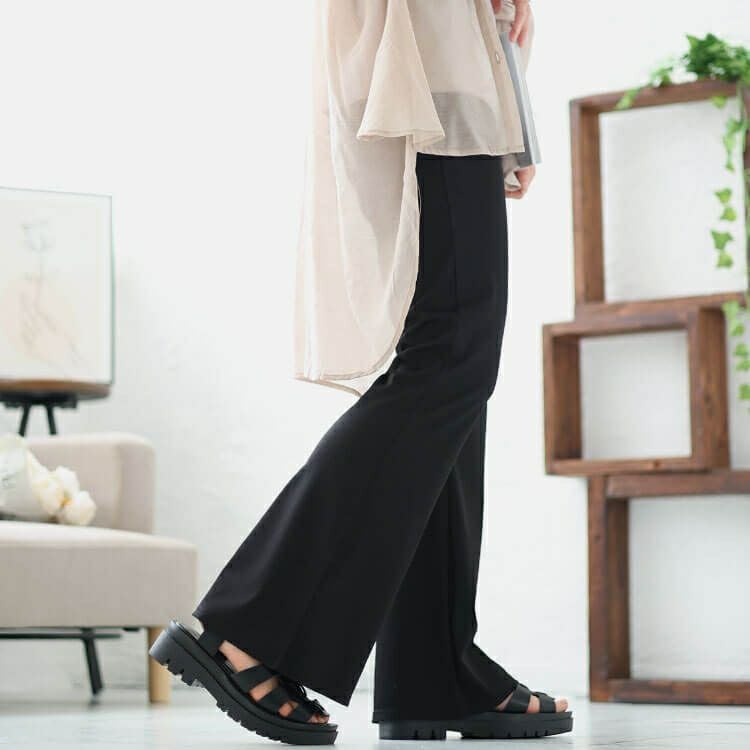 大きいサイズ レディース ストレッチテレコフレアパンツ　maru-6732