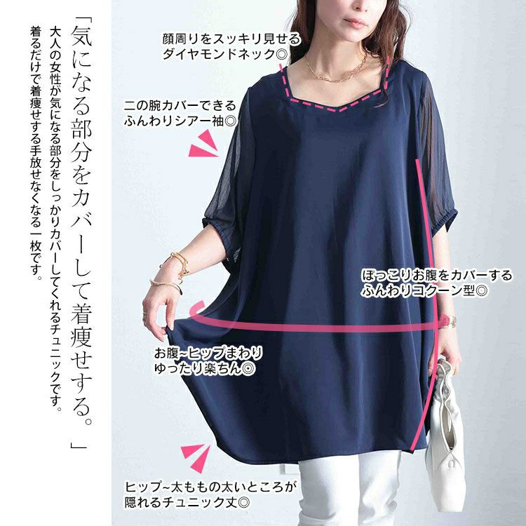 大きいサイズ レディース シースルースリーブドレープチュニック　fem-462 【メール便可】