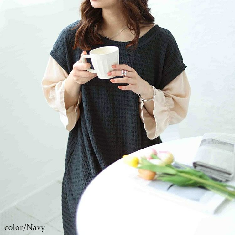 大きいサイズ レディース 2wayフェイクレイヤードワンピース　cpdai-658504