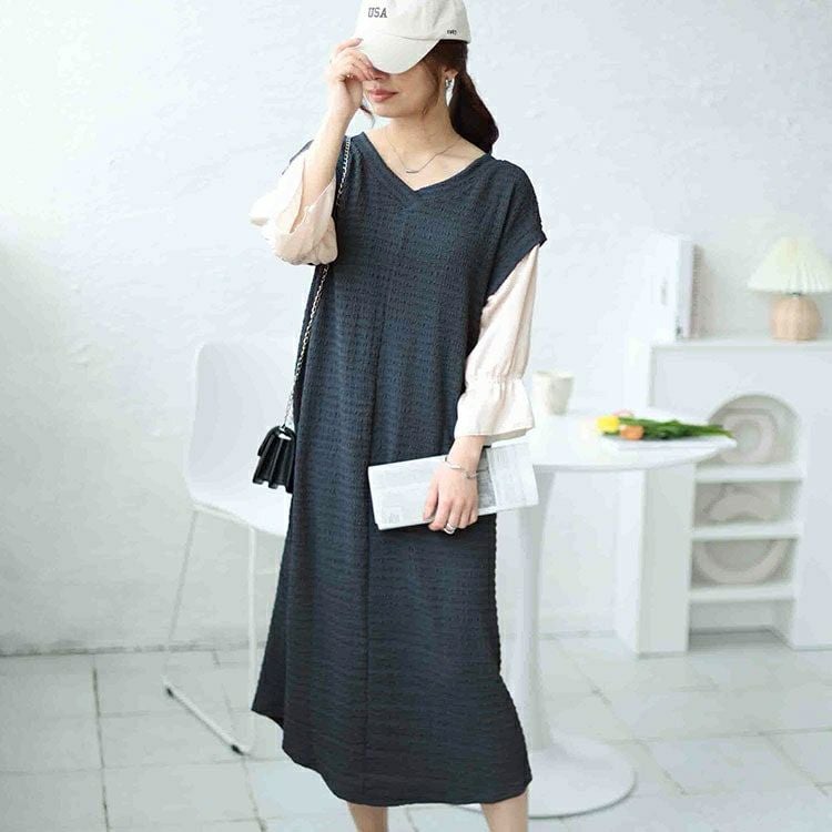 大きいサイズ レディース 2wayフェイクレイヤードワンピース　cpdai-658504