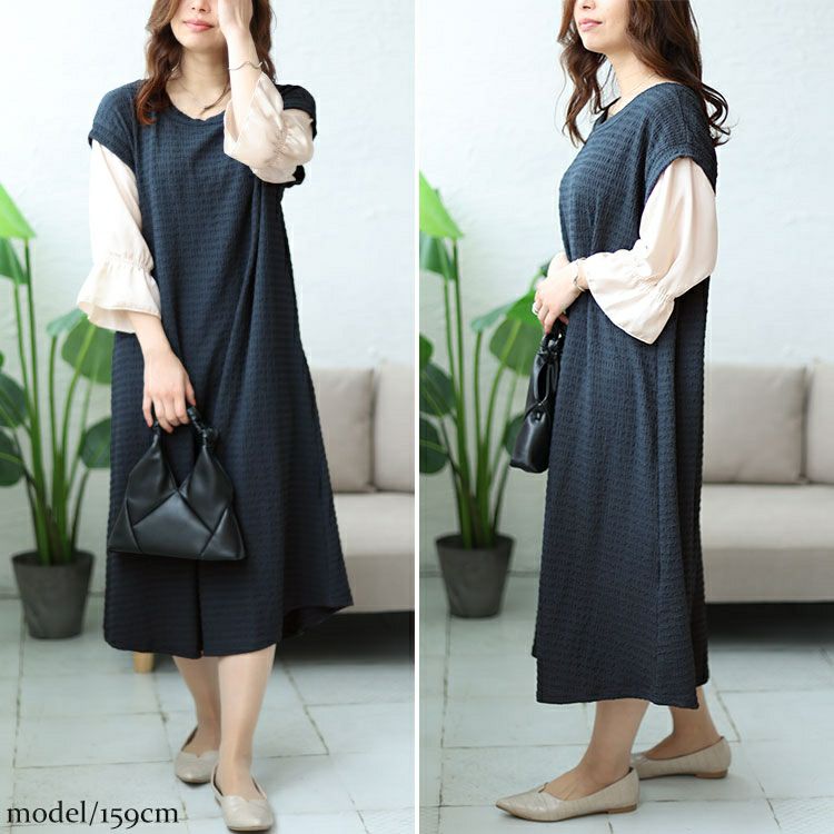 大きいサイズ レディース 2wayフェイクレイヤードワンピース　cpdai-658504