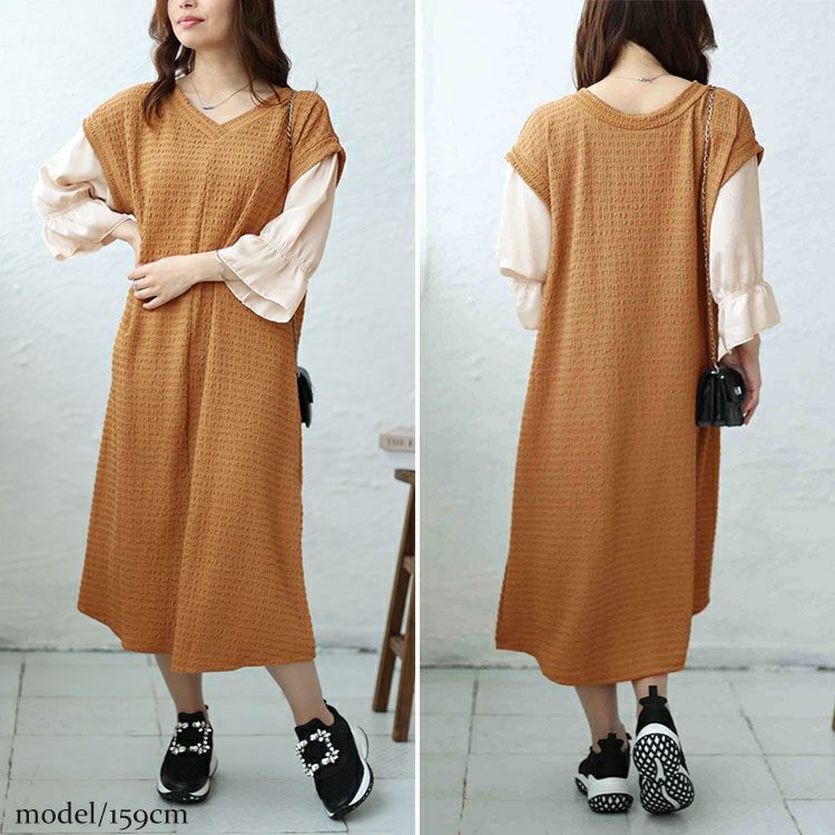 大きいサイズ レディース 2wayフェイクレイヤードワンピース　cpdai-658504