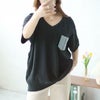 大きいサイズ レディース デニムポケット半袖ニット　sfe-0003 ブラック