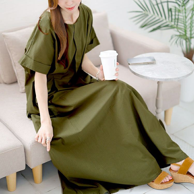 大きいサイズ レディース コットンマキシ丈ワンピース　goldy-1451