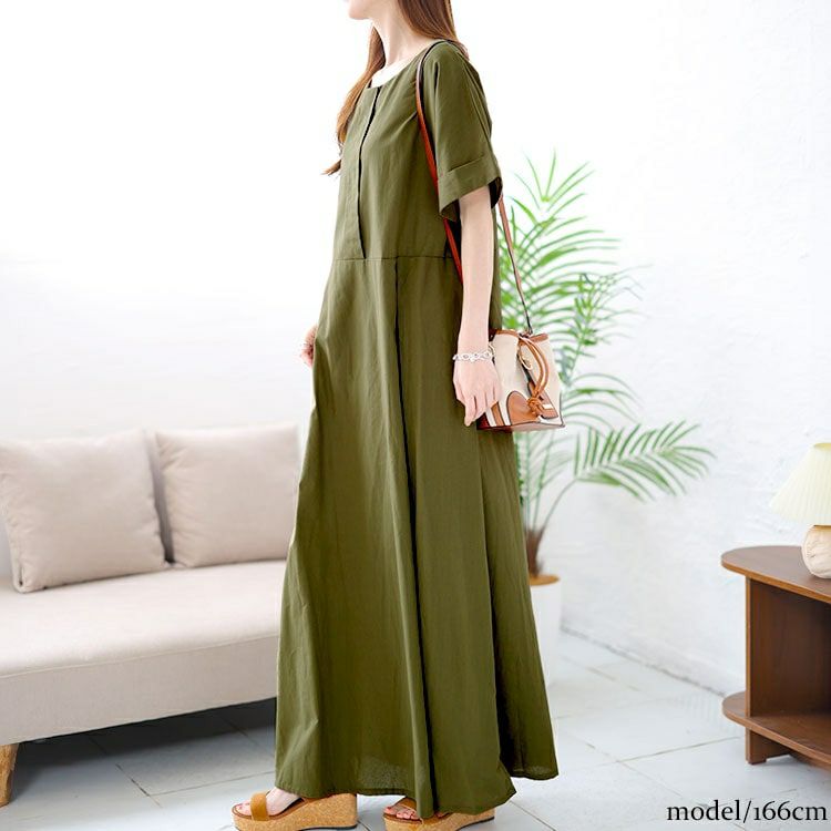 大きいサイズ レディース コットンマキシ丈ワンピース　goldy-1451