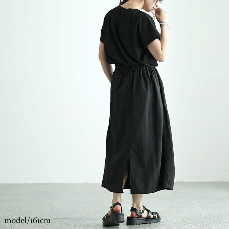 大きいサイズ レディース バックスリット異素材ドッキングワンピース　fem-477