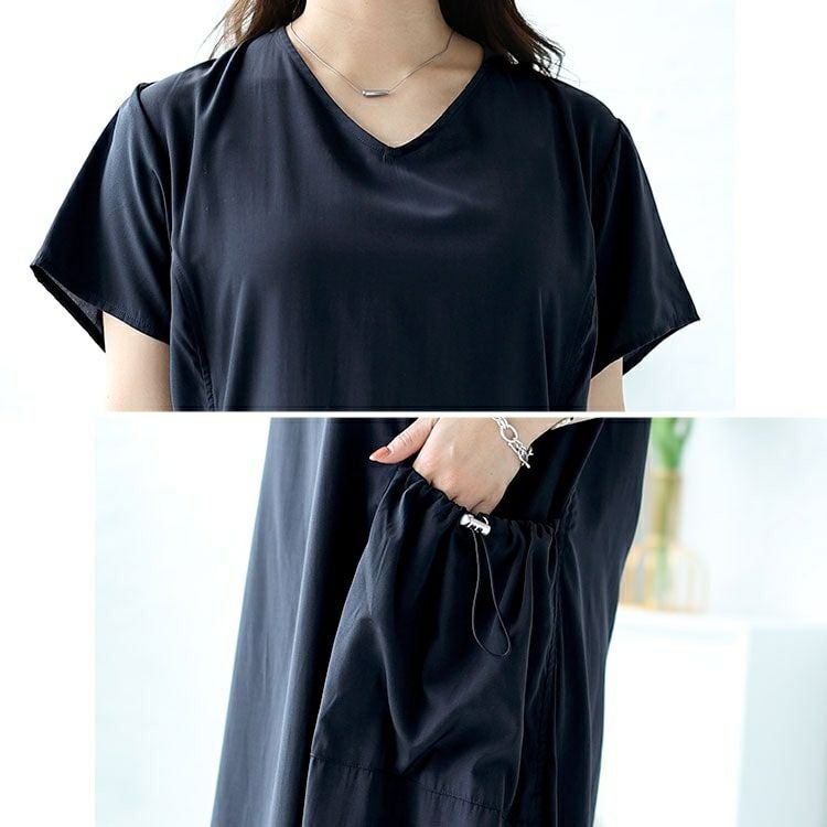 大きいサイズ レディース ドロストボリュームポケットワンピース　fem-473 【メール便可】