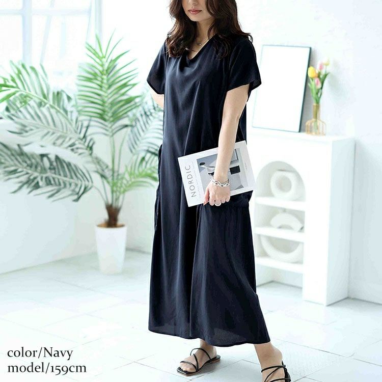 大きいサイズ レディース ドロストボリュームポケットワンピース　fem-473 【メール便可】