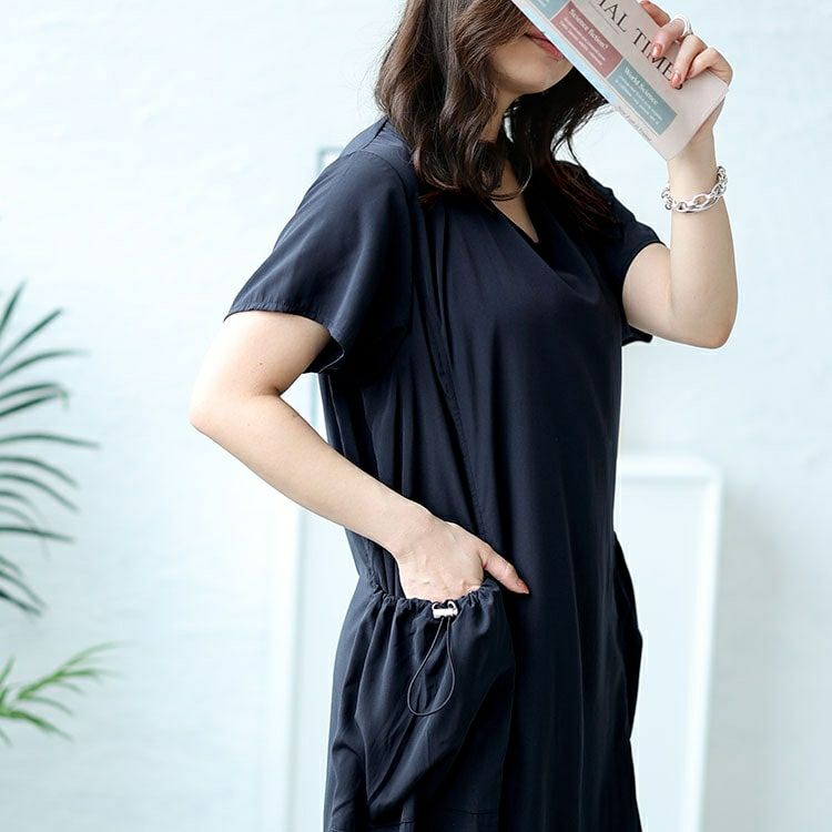 大きいサイズ レディース ドロストボリュームポケットワンピース　fem-473 【メール便可】