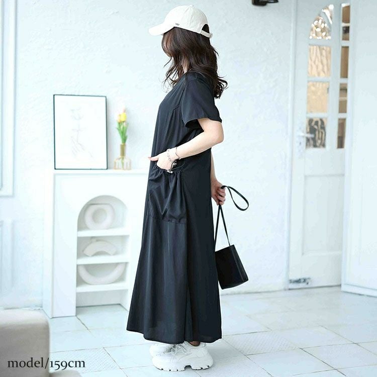 大きいサイズ レディース ドロストボリュームポケットワンピース　fem-473 【メール便可】