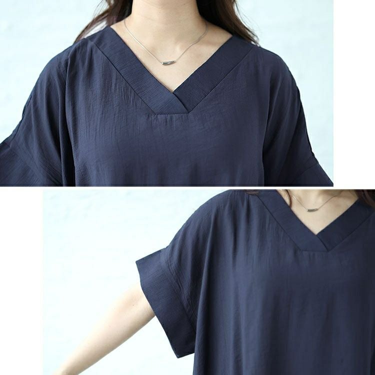 大きいサイズ レディース Vネックタックドルマンチュニック　fem-472 【メール便可】