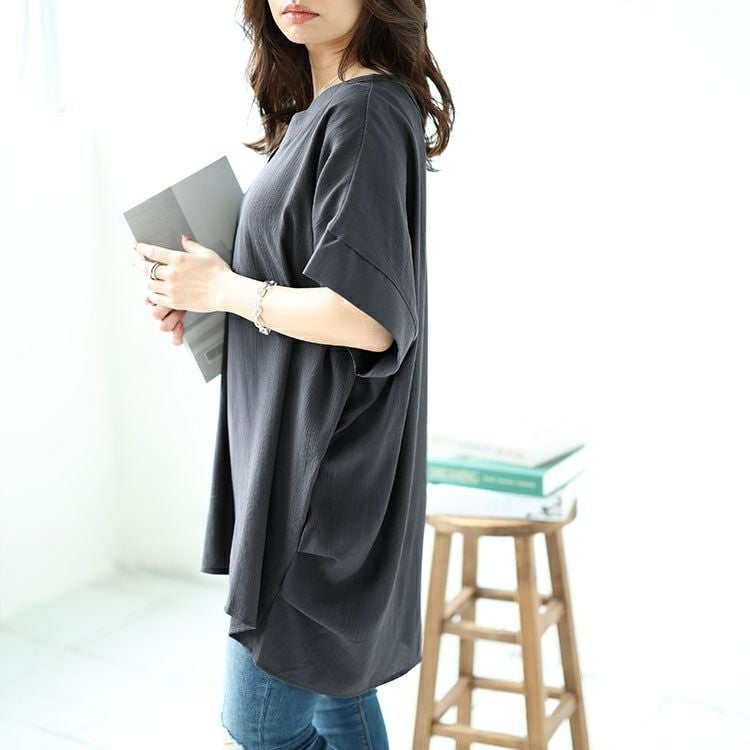 大きいサイズ レディース Vネックタックドルマンチュニック　fem-472 【メール便可】