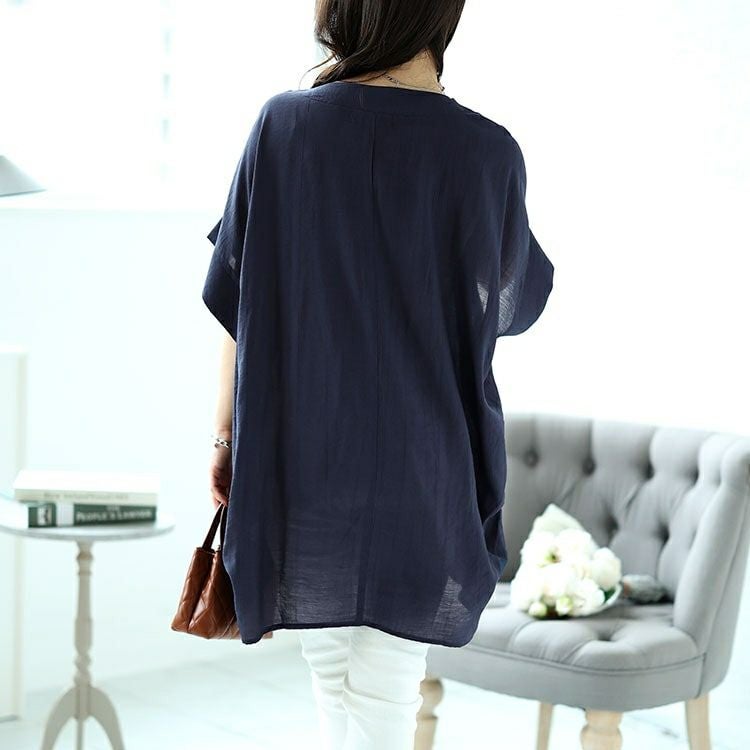 大きいサイズ レディース Vネックタックドルマンチュニック　fem-472 【メール便可】