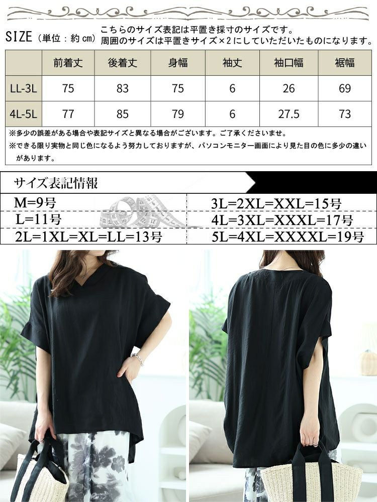 大きいサイズ レディース Vネックタックドルマンチュニック　fem-472 【メール便可】