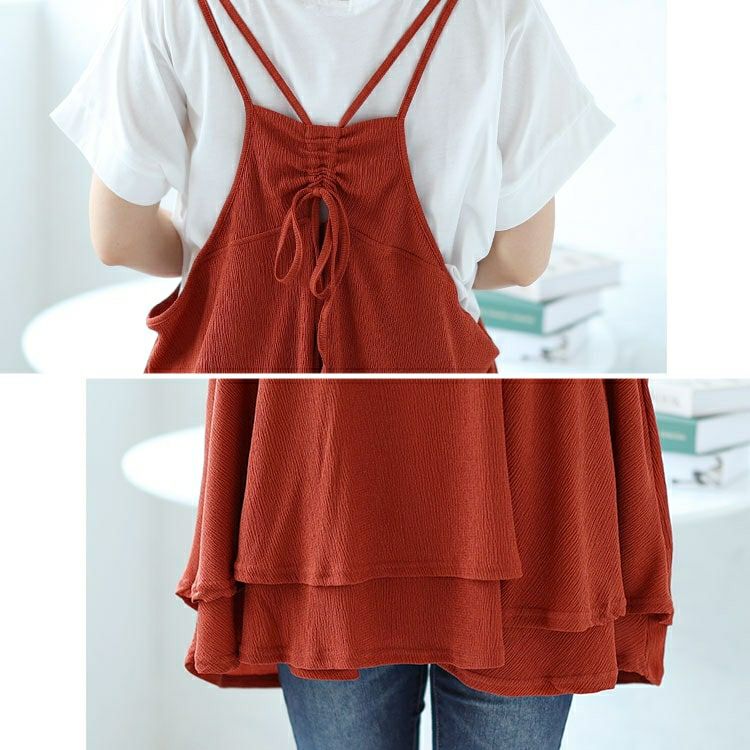 大きいサイズ レディース 楊柳ティアードロングキャミソール　mncut-142031