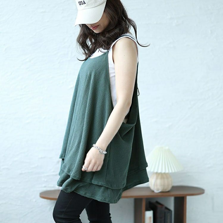 大きいサイズ レディース 楊柳ティアードロングキャミソール　mncut-142031