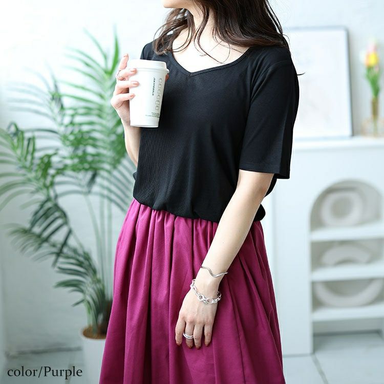 大きいサイズ レディース ダイヤモンドネックドッキングリブワンピース　nw-24021