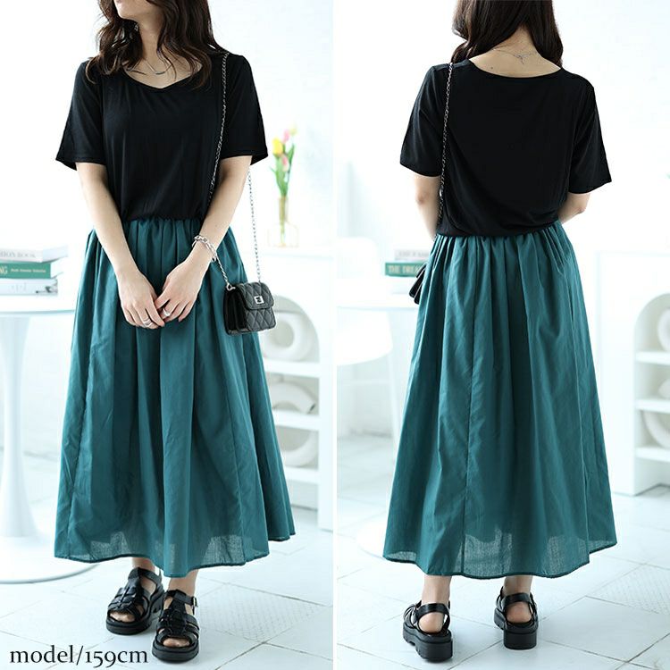 大きいサイズ レディース ダイヤモンドネックドッキングリブワンピース　nw-24021