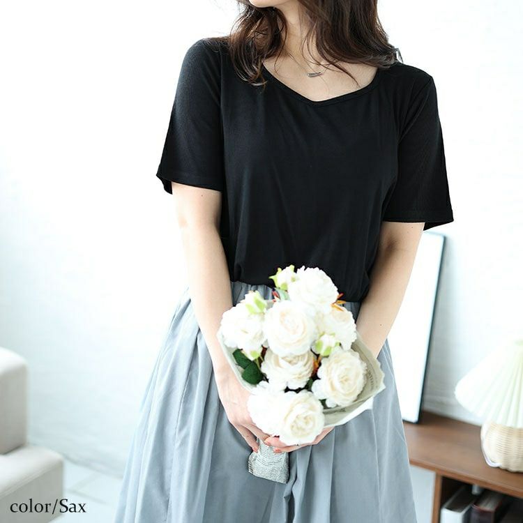 大きいサイズ レディース ダイヤモンドネックドッキングリブワンピース　nw-24021