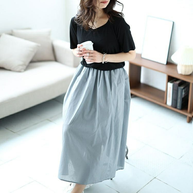 大きいサイズ レディース ダイヤモンドネックドッキングリブワンピース　nw-24021