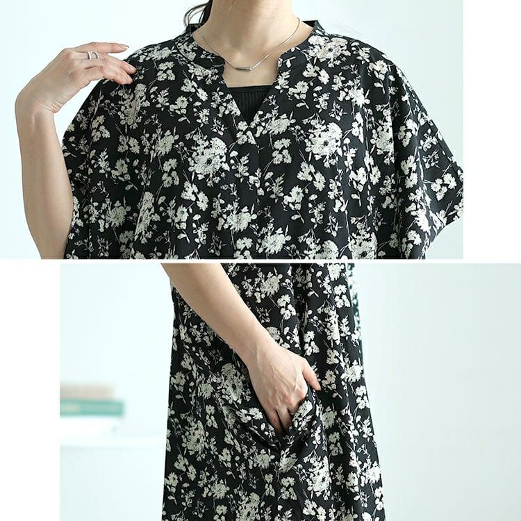 大きいサイズ レディース 花柄プリントドルマンチュニックブラウス　nw-24020 【メール便可】