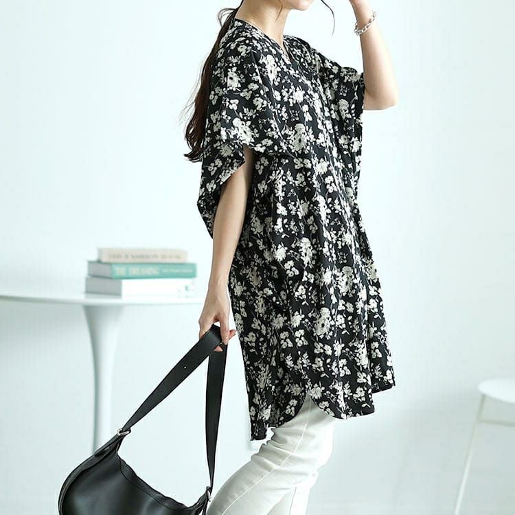 大きいサイズ レディース 花柄プリントドルマンチュニックブラウス　nw-24020 【メール便可】