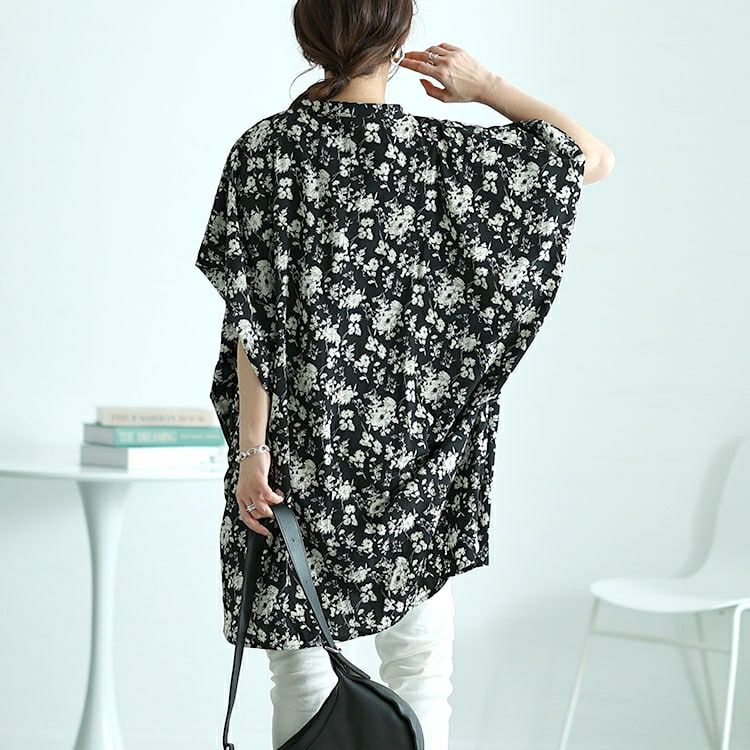 大きいサイズ レディース 花柄プリントドルマンチュニックブラウス　nw-24020 【メール便可】