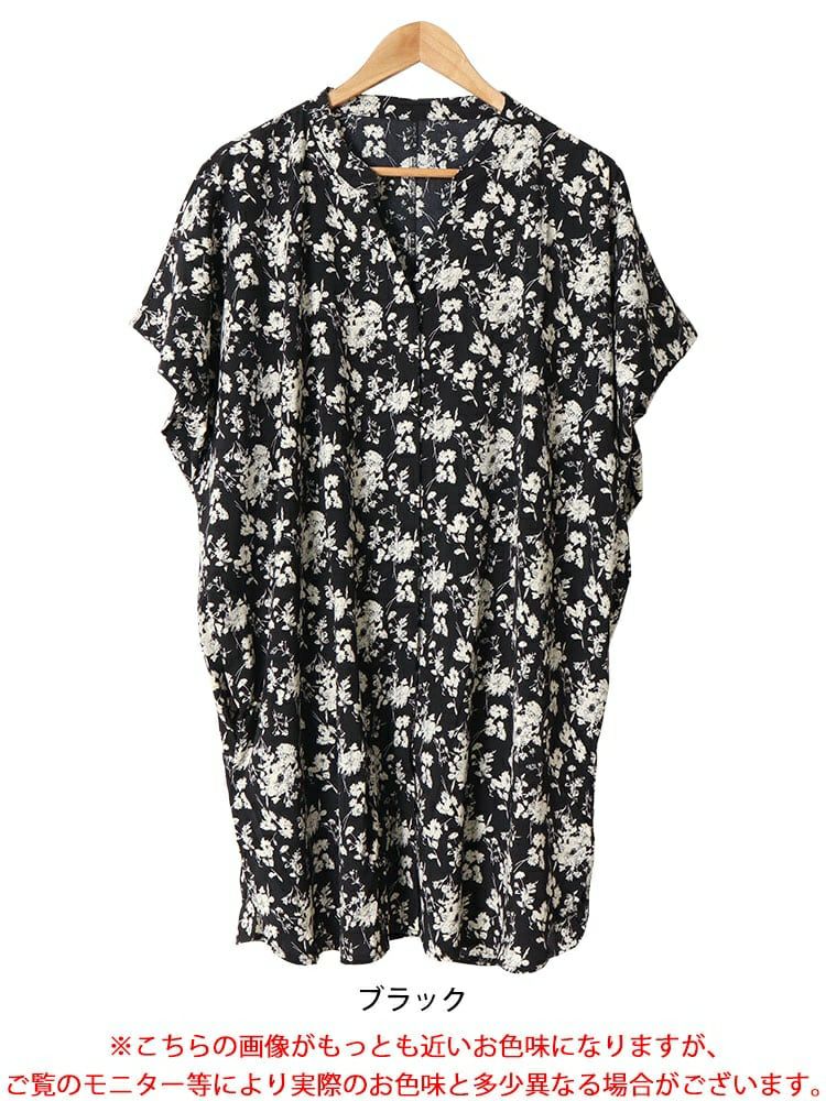 大きいサイズ レディース 花柄プリントドルマンチュニックブラウス　nw-24020 【メール便可】
