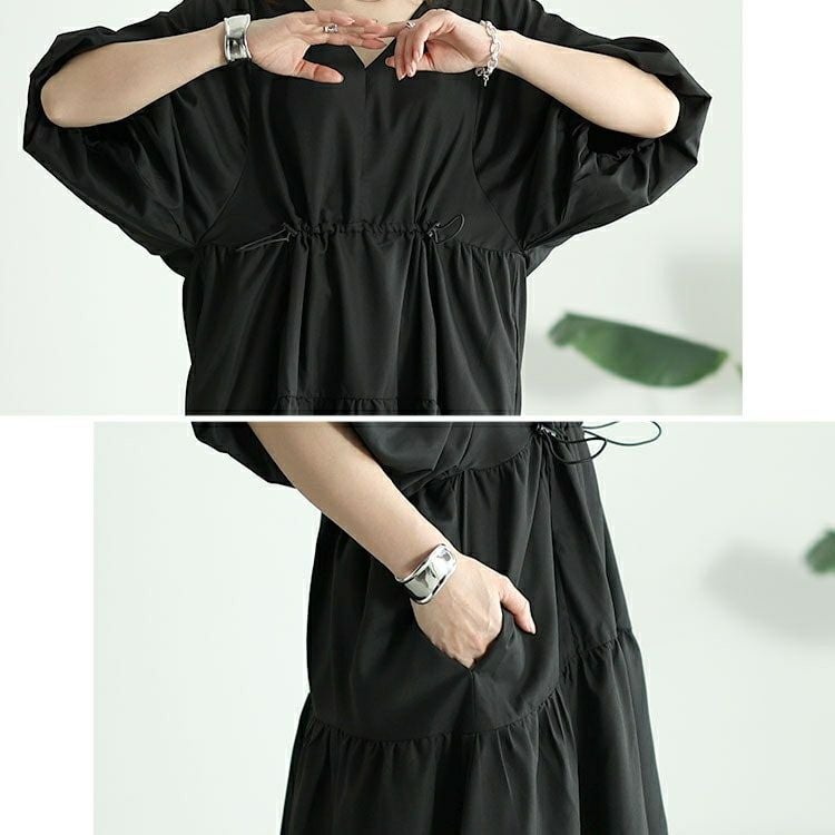 大きいサイズ レディース バルーンスリーブドロストギャザーワンピース　nw-24019