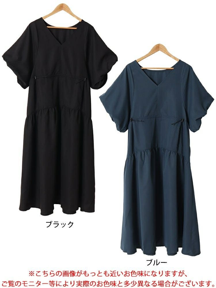 大きいサイズ レディース バルーンスリーブドロストギャザーワンピース　nw-24019