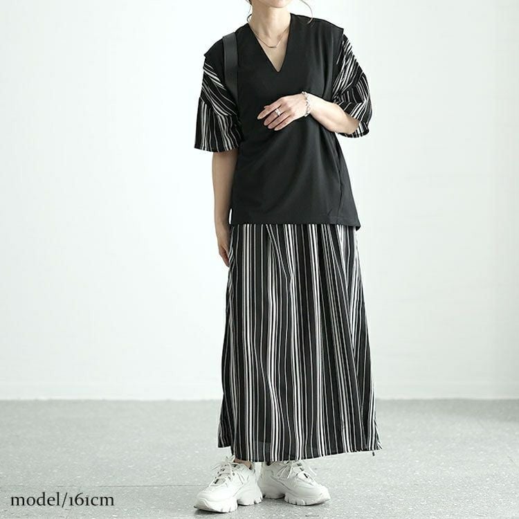 大きいサイズ レディース ストライプタックワンピース　nw-24018