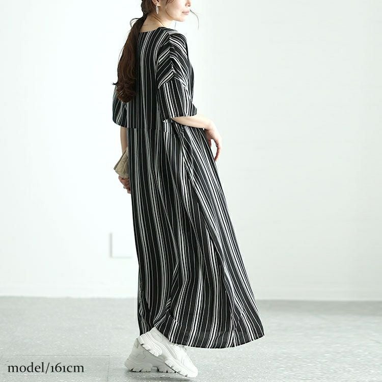 大きいサイズ レディース ストライプタックワンピース　nw-24018