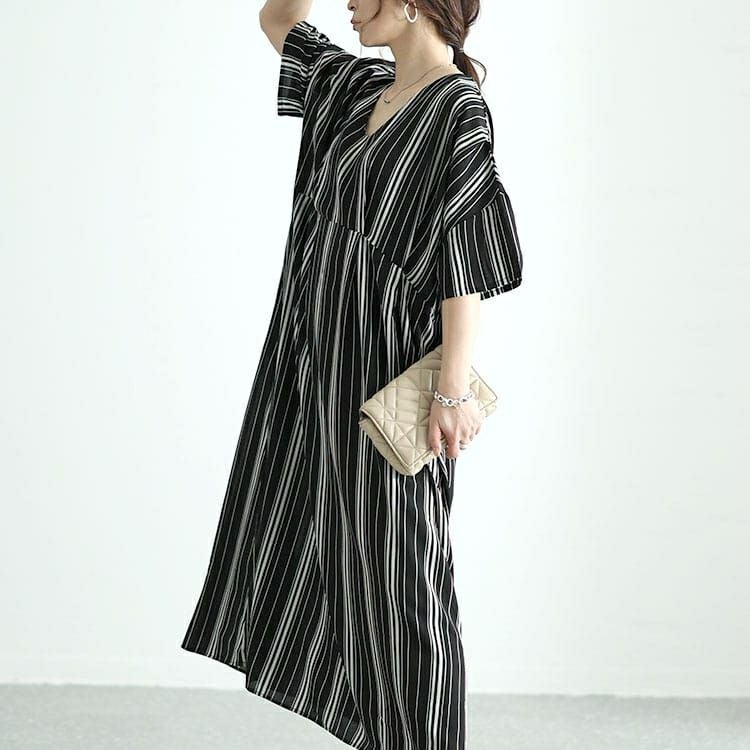 大きいサイズ レディース ストライプタックワンピース　nw-24018